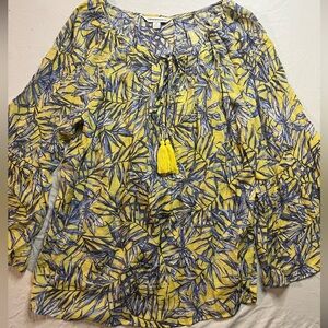 Counterparts Yellow and Blue Leaf Pattern Blouse